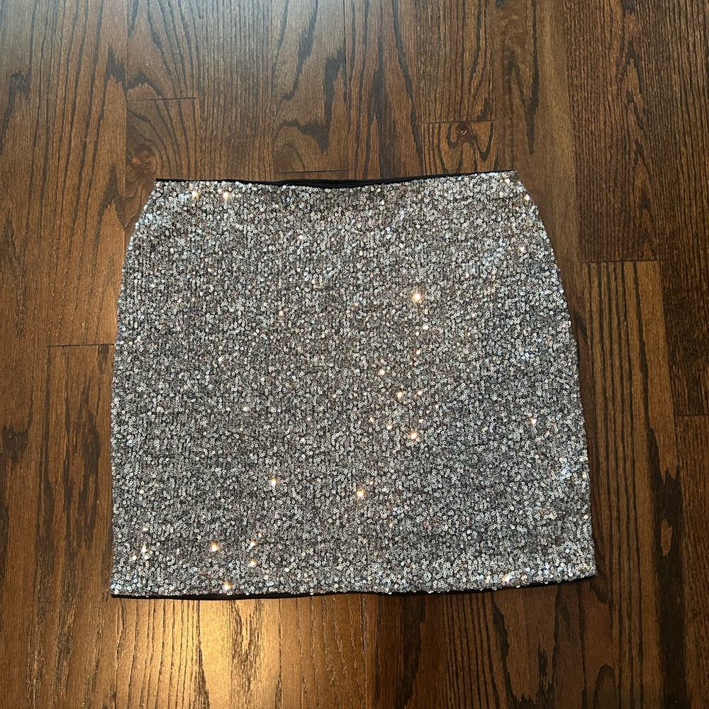Express Glittering Silver Sequin Skirt